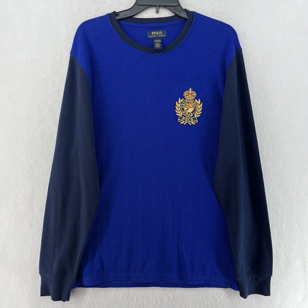Polo Ralph Lauren Sleepshirt Men's L Blue Navy Colorblock Thermal Waffle Knit - Picture 2 of 13